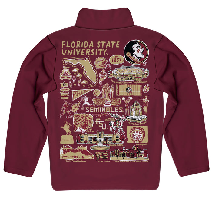 Florida State Seminoles Hand Sketched Vive La Fete Impressions Artwork Garnet Boys Quarter Zip Pullover V1