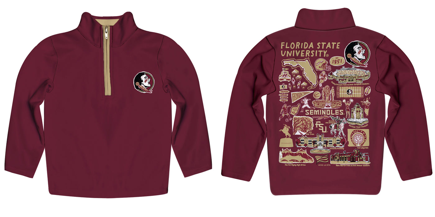 Florida State Seminoles Hand Sketched Vive La Fete Impressions Artwork Garnet Boys Quarter Zip Pullover V1