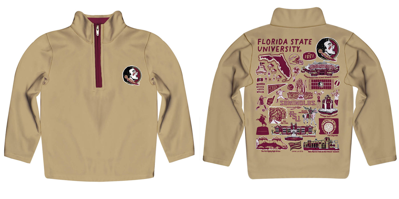 Florida State Seminoles Hand Sketched Vive La Fete Impressions Artwork Gold Boys Quarter Zip Pullover V1