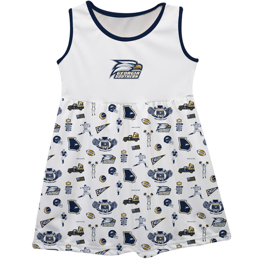 Georgia Southern Eagles Sleeveless Tank Dress Girls White Repeat Print Hand Sketched Vive La Fete Impressions