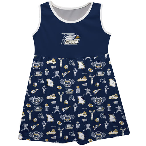 Georgia Southern Eagles Sleeveless Tank Dress Girls Navy Repeat Print Hand Sketched Vive La Fete Impressions