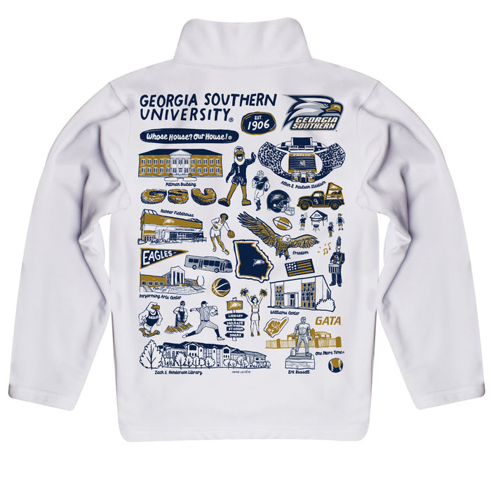 Georgia Southern Eagles Hand Sketched Vive La Fete Impressions Artwork White Boys Quarter Zip Pullover