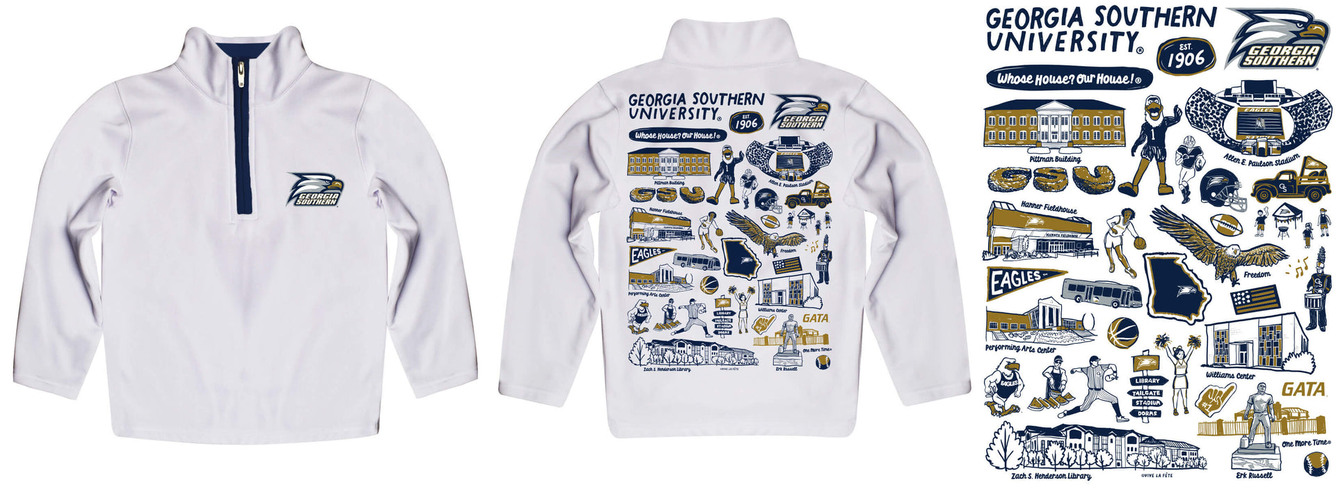 Georgia Southern Eagles Hand Sketched Vive La Fete Impressions Artwork White Boys Quarter Zip Pullover