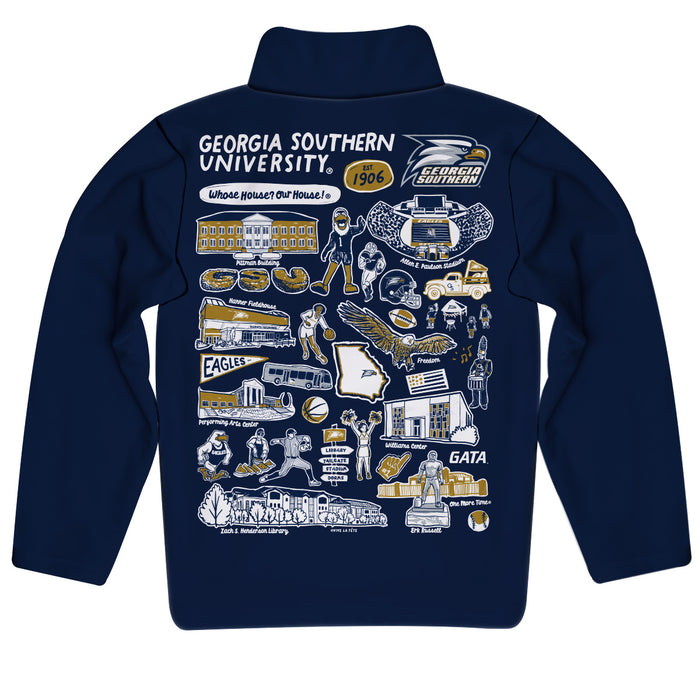 Georgia Southern Eagles Hand Sketched Vive La Fete Impressions Artwork Navy Boys Quarter Zip Pullover