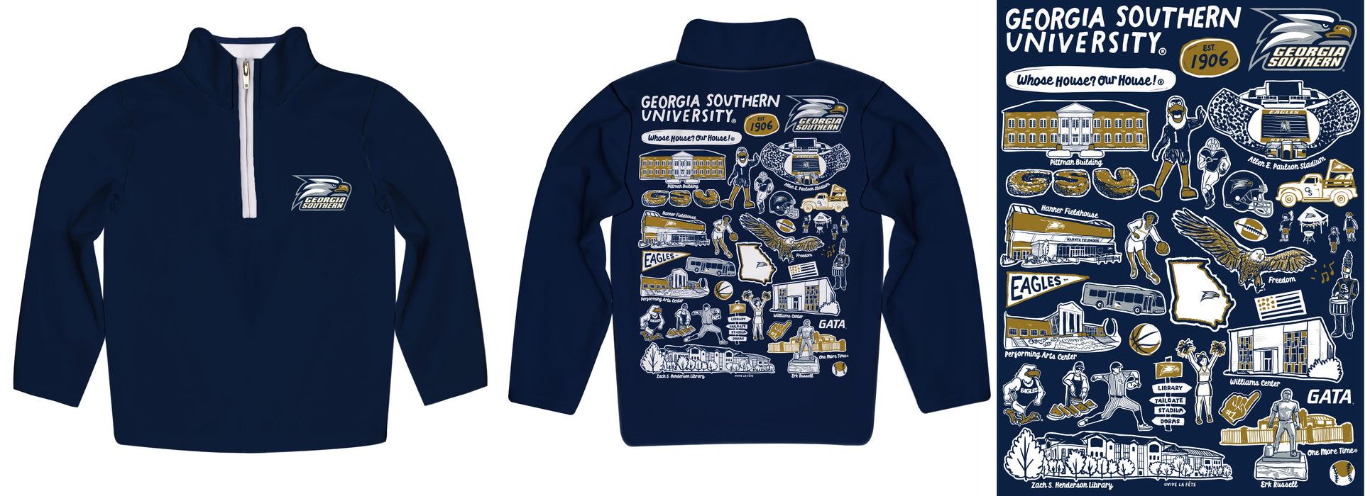 Georgia Southern Eagles Hand Sketched Vive La Fete Impressions Artwork Navy Boys Quarter Zip Pullover