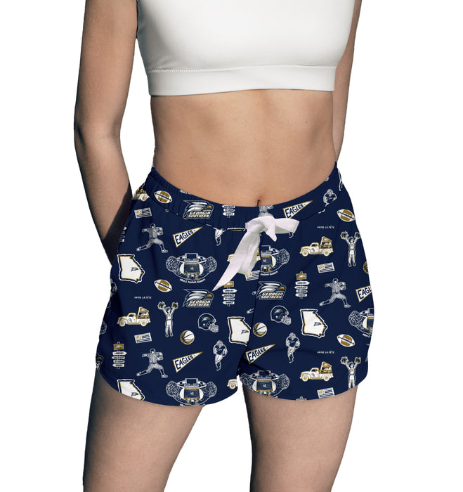 Georgia Southern Eagles Repeat Print Hand Sketched Vive La Fete Impressions Artwork Womens Navy Lounge Shorts