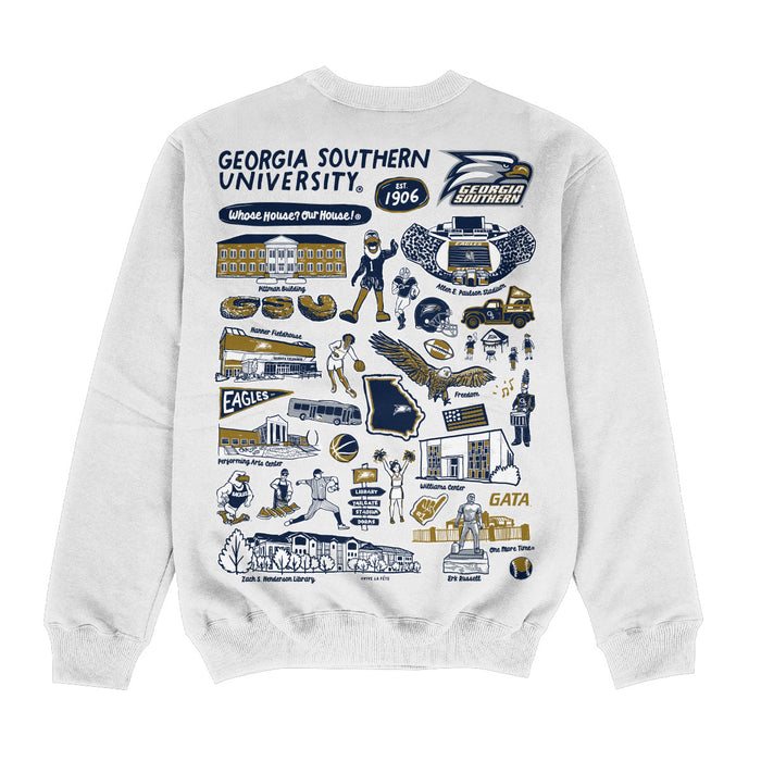 Georgia Southern Eagles Hand Sketched Impressions Artwork White Crewneck Sweatshirt for Women