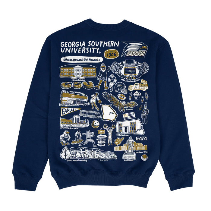 Georgia Southern Eagles Hand Sketched Impressions Artwork Navy Crewneck Sweatshirt for Women