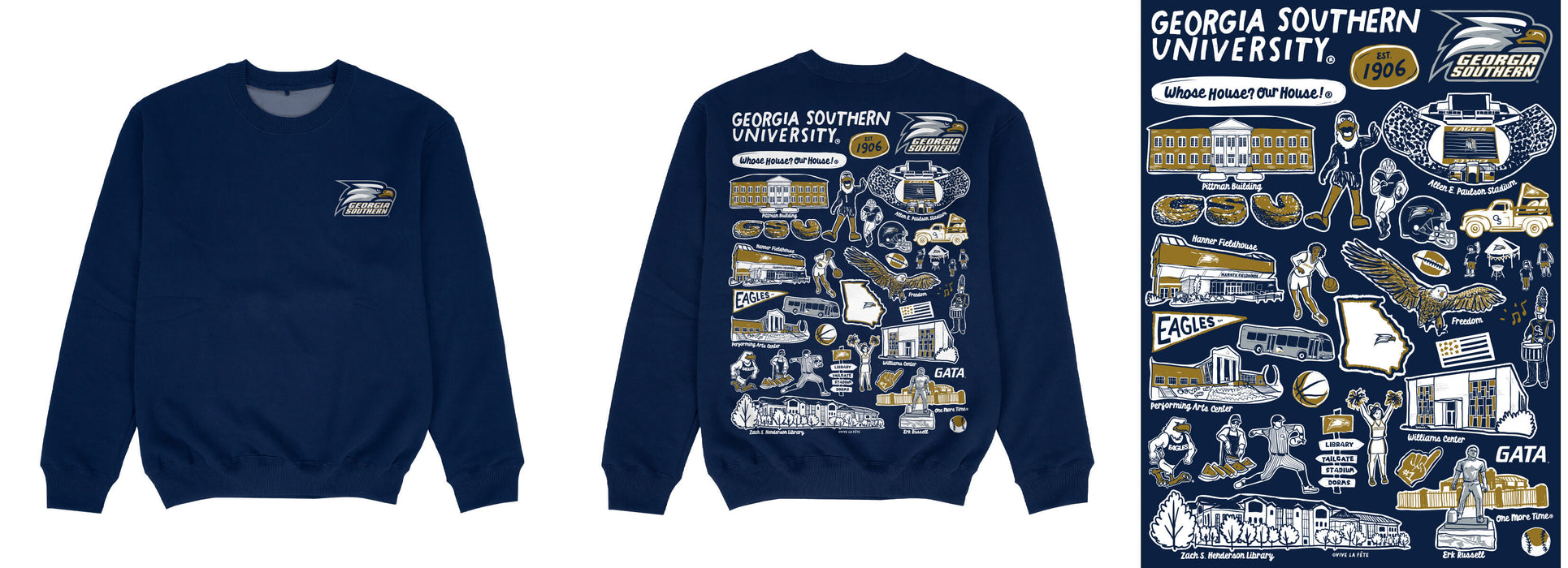 Georgia Southern Eagles Hand Sketched Impressions Artwork Navy Crewneck Sweatshirt for Women