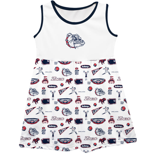 Gonzaga University Bulldogs Zags Sleeveless Tank Dress Girls White Repeat Print Hand Sketched Vive La Fete Impressions