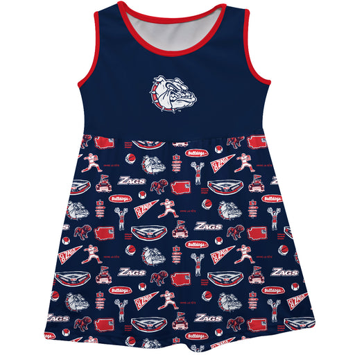 Gonzaga University Bulldogs Zags GU Sleeveless Tank Dress Girls Blue Repeat Print Hand Sketched Vive La Fete Impressions