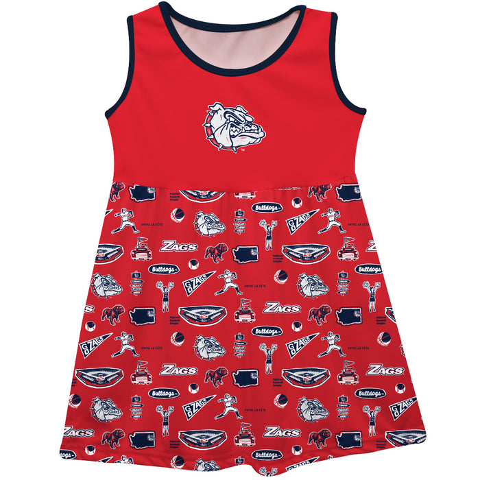 Gonzaga University Bulldogs Zags GU Sleeveless Tank Dress Girls Red Repeat Print Hand Sketched Vive La Fete Impressions