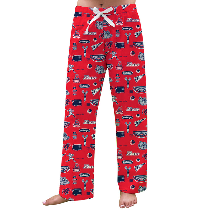 Gonzaga University Bulldogs Zags GU Repeat Print Hand Sketched Vive La Fete Impressions Artwork Womens  Red  Lounge Pant