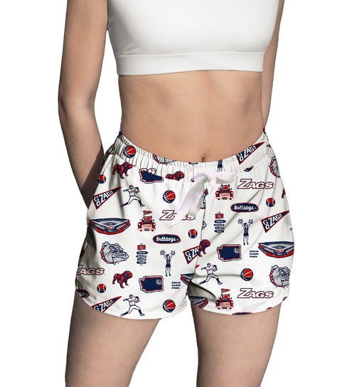 Gonzaga University Bulldogs Zags GU Repeat Print Hand Sketched Vive La Fete Impressions Artwork Womens White Lounge Shor