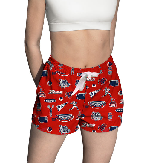 Gonzaga University Bulldogs Zags GU Repeat Print Hand Sketched Vive La Fete Impressions Artwork Womens Red Lounge Shorts