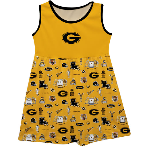 Grambling State Tigers GSU Sleeveless Tank Dress Girls Gold Repeat Print Hand Sketched Vive La Fete Impressions