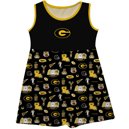 Grambling State Tigers GSU Sleeveless Tank Dress Girls Black Repeat Print Hand Sketched Vive La Fete Impressions