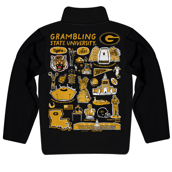 Grambling State Tigers GSU Hand Sketched Vive La Fete Impressions Artwork Black Boys Quarter Zip Pullover V1