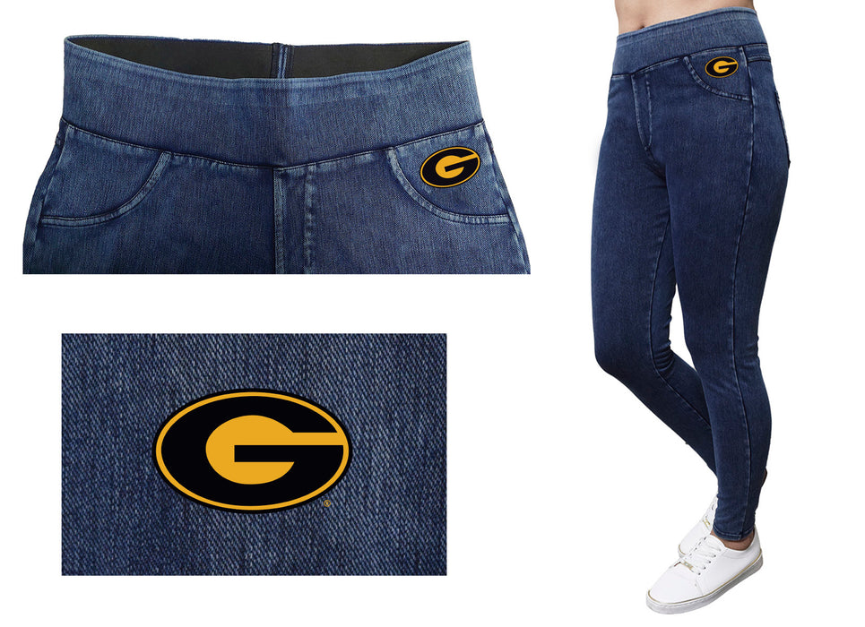 Grambling State Tigers GSU Vive La Fete Game Day Collegiate Logo on Fake Pocket Women Gold Jeggings