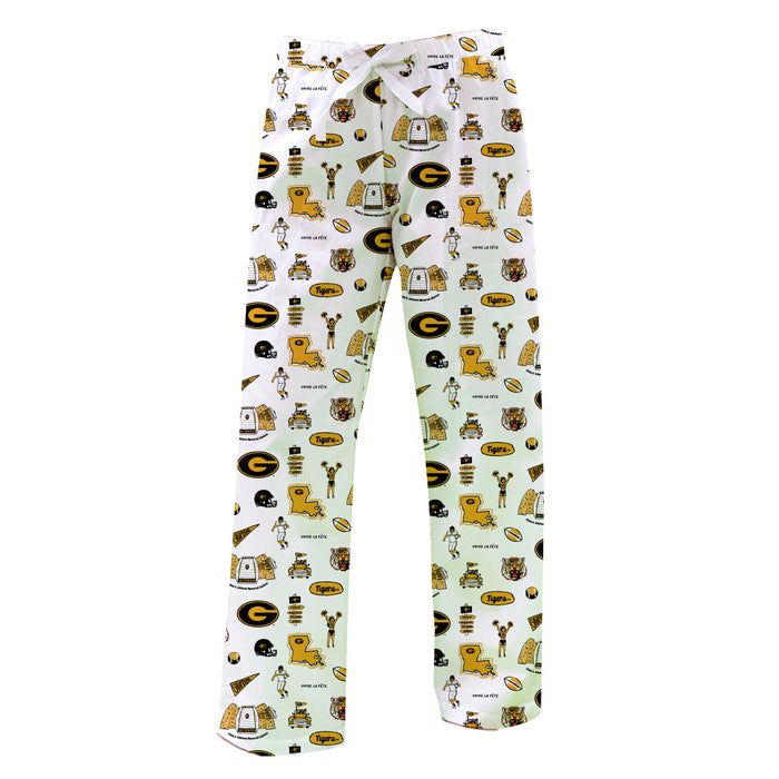 Grambling State Tigers GSU Repeat Print Hand Sketched Vive La Fete Impressions Artwork Womens  White  Lounge Pants