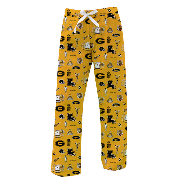 Grambling State Tigers GSU Repeat Print Hand Sketched Vive La Fete Impressions Artwork Womens  Gold  Lounge Pants