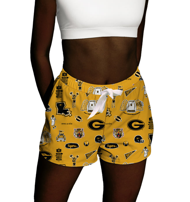 Grambling State Tigers GSU Repeat Print Hand Sketched Vive La Fete Impressions Artwork Womens Gold Lounge Shorts