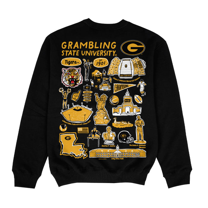 Grambling State Tigers GSU Hand Sketched Impressions Artwork Black Crewneck Sweatshirt for Women