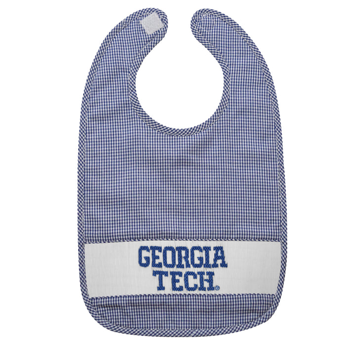 Georgia Tech Yellow Jackets Smocked Navy Gingham BIB