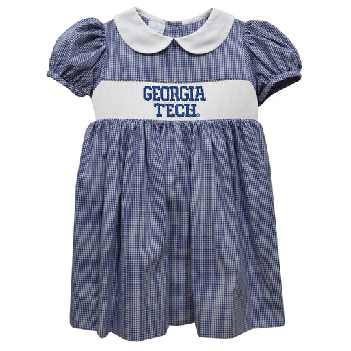 Georgia Tech Yellow Jackets Smocked Navy Gingham Girls Dress