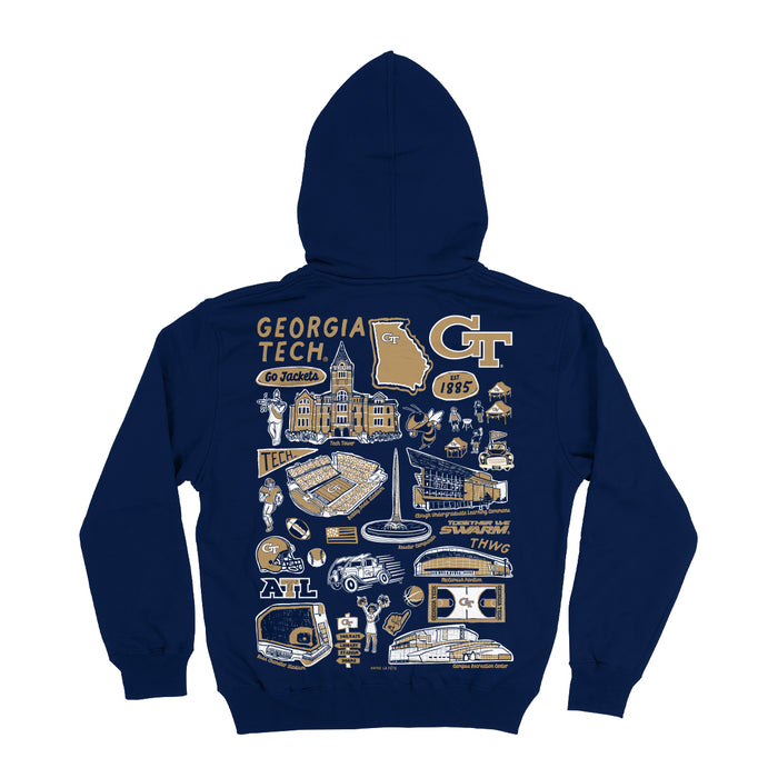 Georgia Tech Yellow Jackets Vive La Fete Impressions Artwork Navy Fleece Long Sleeve Hoodie.