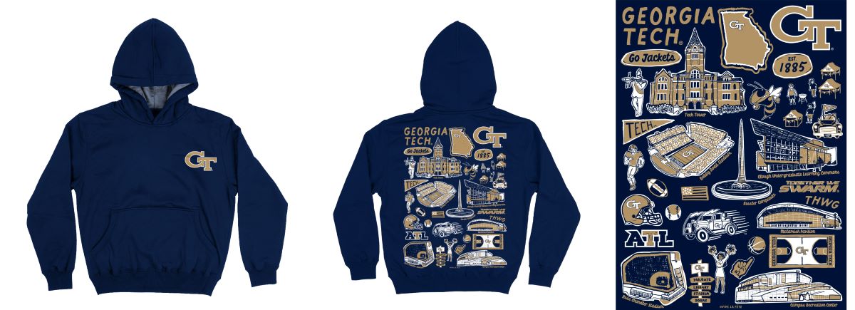 Georgia Tech Yellow Jackets Vive La Fete Impressions Artwork Navy Fleece Long Sleeve Hoodie.