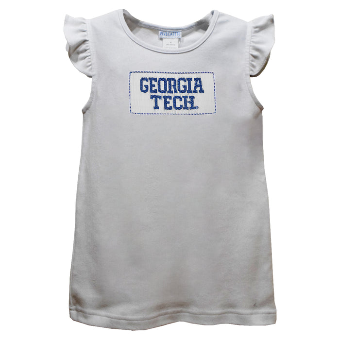 Georgia Tech Yellow Jackets Smocked White Knit Angel Wing Sleeves Girls Tshirt