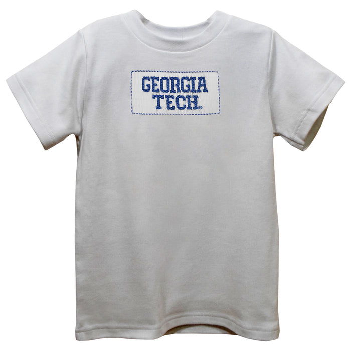 Georgia Tech Yellow Jackets Smocked White Knit Short Sleeve Boys Tee Shirt