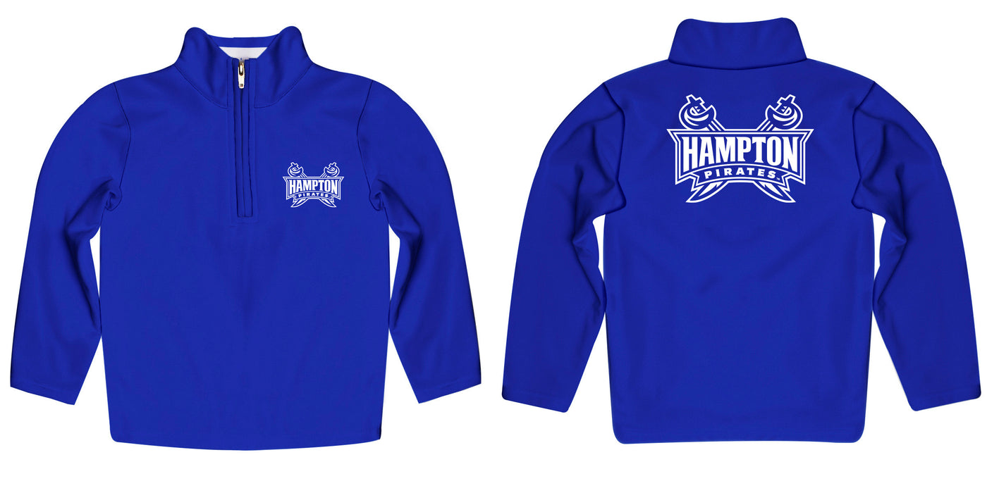 Hampton University Pirates Vive La Fete Game Day Solid Blue Quarter Zip Pullover Sleeves