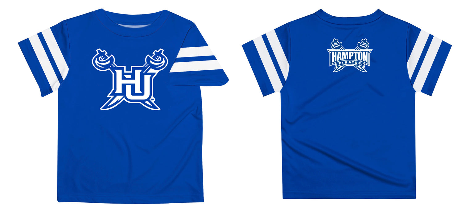 Hampton University Pirates Vive La Fete Boys Game Day Blue Short Sleeve Tee with Stripes on Sleeves - Vive La Fête - Online Apparel Store