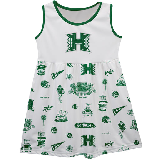 Hawaii Rainbow Warriors Sleeveless Tank Dress Girls White Repeat Print Hand Sketched Vive La Fete Impressions