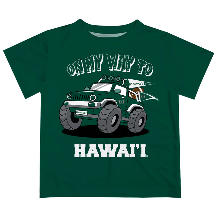 Hawaii Rainbow Warriors  Vive La Fete Monster Truck Boys Game Day Green Short Sleeve Tee