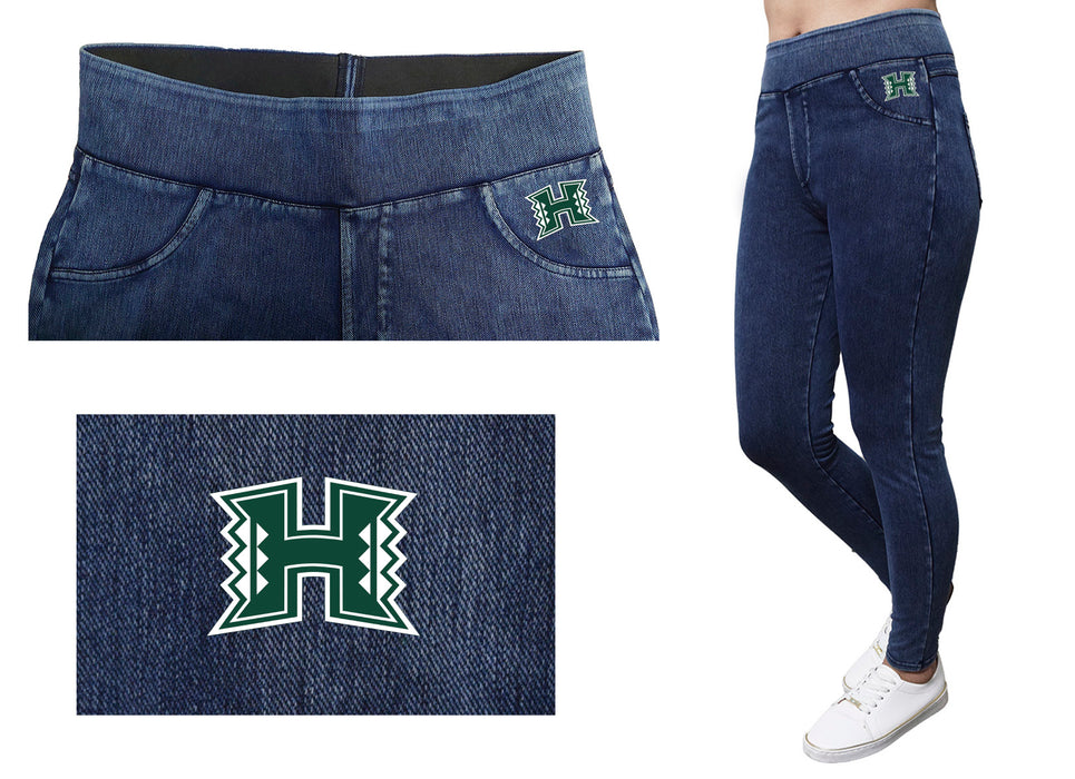 Hawaii Rainbow Warriors Vive La Fete Game Day Collegiate Logo on Fake Pocket Women Green Jeggings