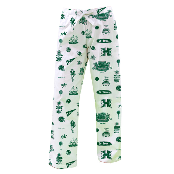 Hawaii Rainbow Warriors Repeat Print Hand Sketched Vive La Fete Impressions Artwork Womens  White  Lounge Pants