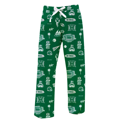 Hawaii Rainbow Warriors Repeat Print Hand Sketched Vive La Fete Impressions Artwork Womens  Green  Lounge Pants