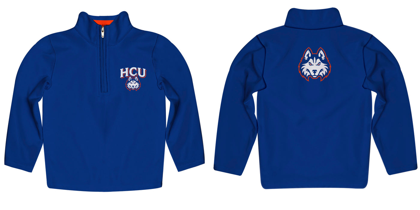 HCU Houston Christian Huskies Vive La Fete Game Day Solid Blue Quarter Zip Pullover Sleeves