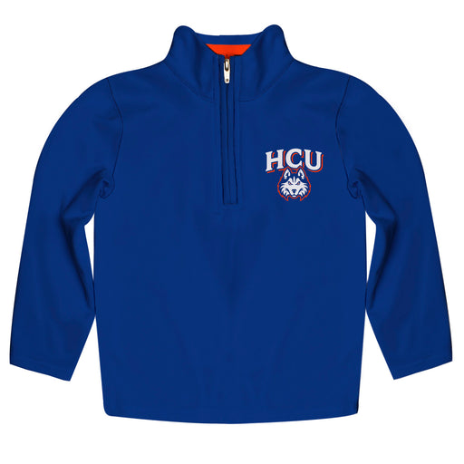 HCU Houston Christian Huskies Vive La Fete Game Day Solid Blue Quarter Zip Pullover Sleeves