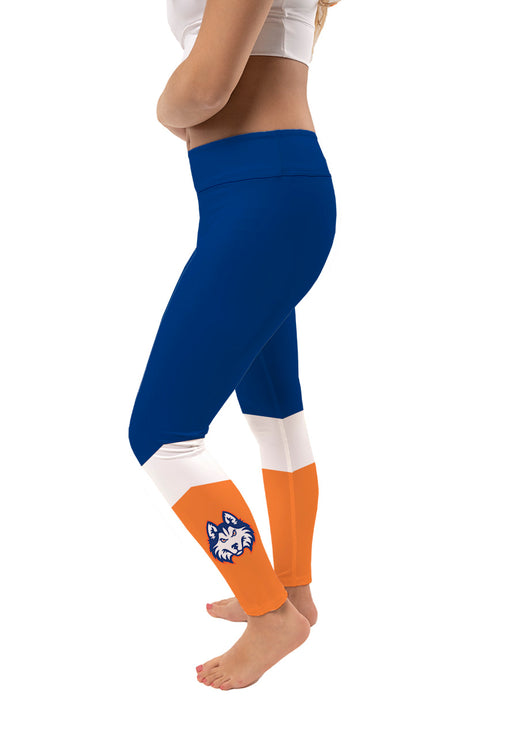 Houston Christian Huskies Vive La Fete Game Day Collegiate Ankle Color Block Women Blue Orange Yoga Leggings - Vive La Fête - Online Apparel Store