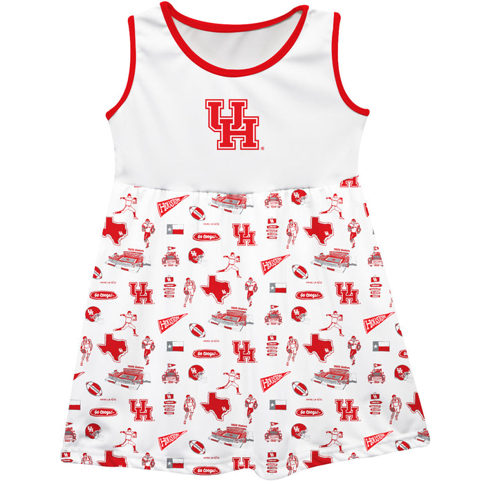 University of Houston Cougars Sleeveless Tank Dress Girls White Repeat Print Hand Sketched Vive La Fete Impressions