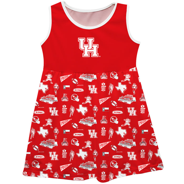 University of Houston Cougars Sleeveless Tank Dress Girls Red Repeat Print Hand Sketched Vive La Fete Impressions