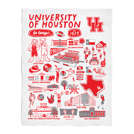 University of Houston Cougars White Hand Sketched Vive La Fete Impressions Artwork Plush Soft Minky Blanket 36 x 48