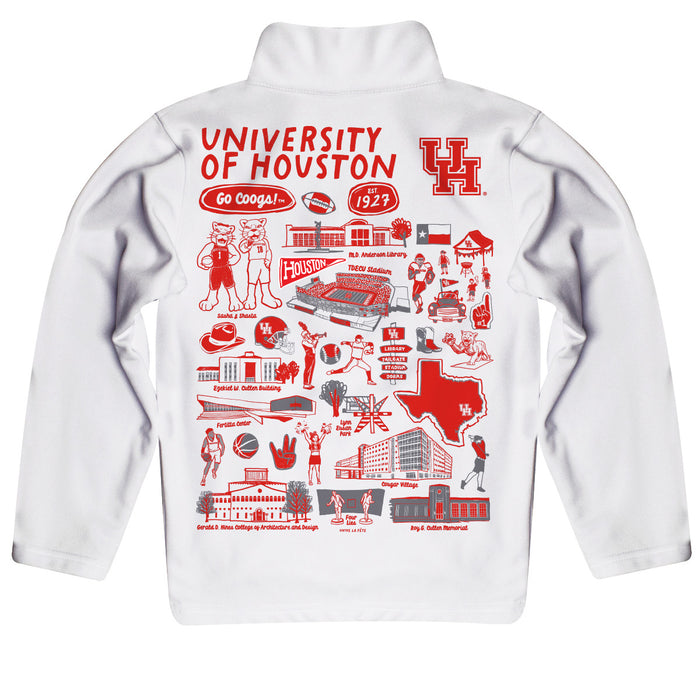 University of Houston Cougars Hand Sketched Vive La Fete Impressions Artwork White Boys Quarter Zip Pullover V1