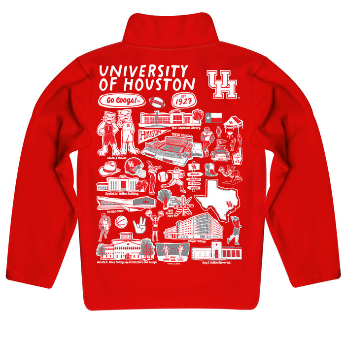 University of Houston Cougars Hand Sketched Vive La Fete Impressions Artwork Red Boys Quarter Zip Pullover V1