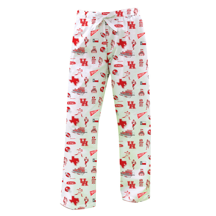 University of Houston Cougars Repeat Print Hand Sketched Vive La Fete Impressions Artwork Womens  White  Lounge Pants