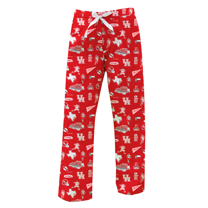 University of Houston Cougars Repeat Print Hand Sketched Vive La Fete Impressions Artwork Womens  Red  Lounge Pants